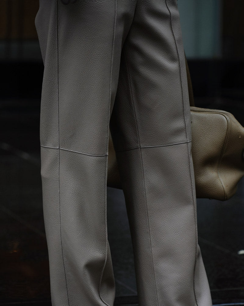 Mandarin Collar Crop Leather Jacket & Pants Set