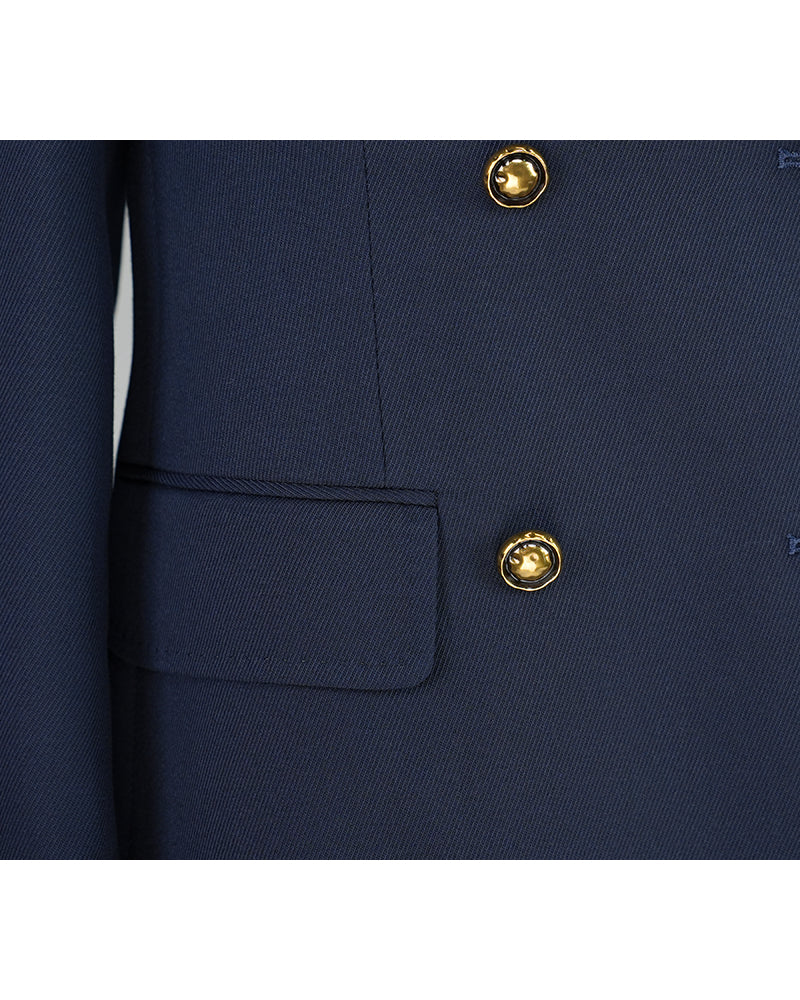 Navy 100% Wool Cavalry Twill Double Breasted Blazer | 100% Wool