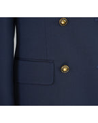 Navy 100% Wool Cavalry Twill Double Breasted Blazer | 100% Wool