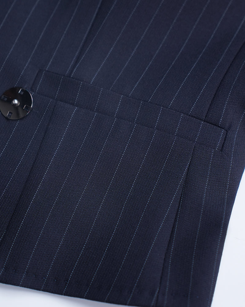 Vintage British 100% Wool Pinstripe Irregular Asymmetric Tailored Waistcoat