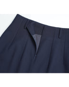 Navy 100% Wool Cavalry Twill High Waist Midi Pencil Skirt | 100% Wool