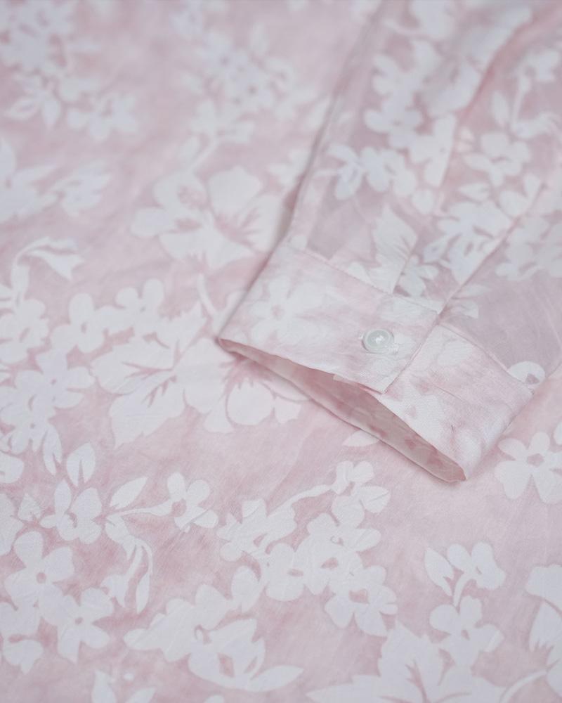 Pink Floral Stand Collar Blouse Suitpure