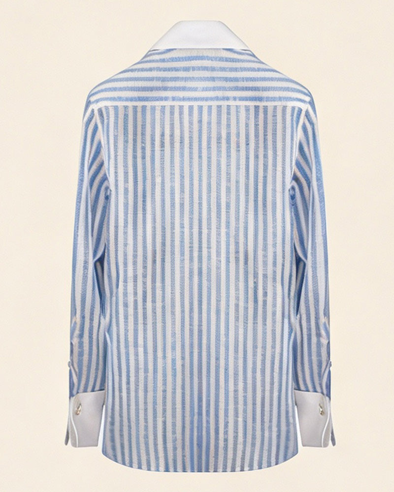 Blue White Stripe Breeze Linen Shirt Suitpure