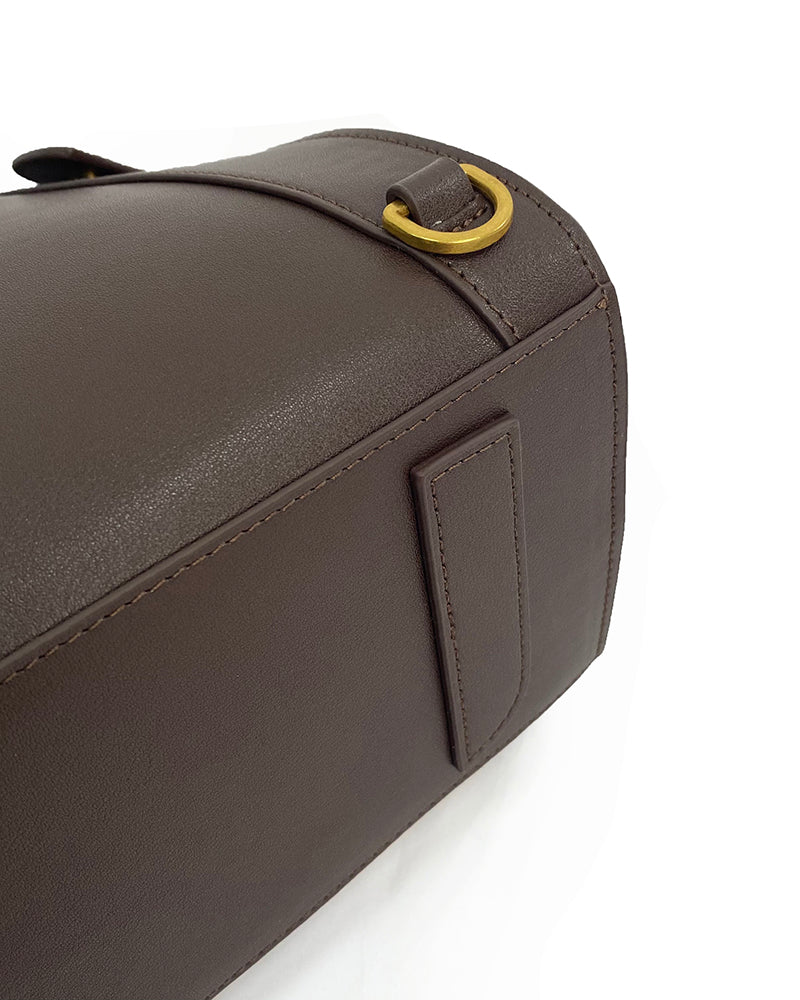 Women Retro Dark Brown Contrast Suede & Leather Handbag Suitpure