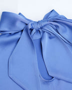 Blue Acetate Blend Tie Neck Satin Blouse