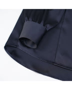 Blue Wave Navy Stand Collar Draped Blouse