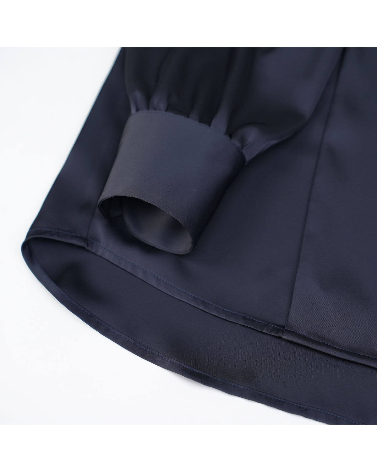 Blue Wave Navy Stand Collar Draped Blouse