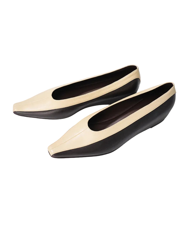 Women Handmade Two-Tone Genuine Leather Flat Shoes Suitpure
