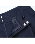 Navy 100% Wool Cavalry Twill Straight Trousers with Single Side Pleat | 100% Wool