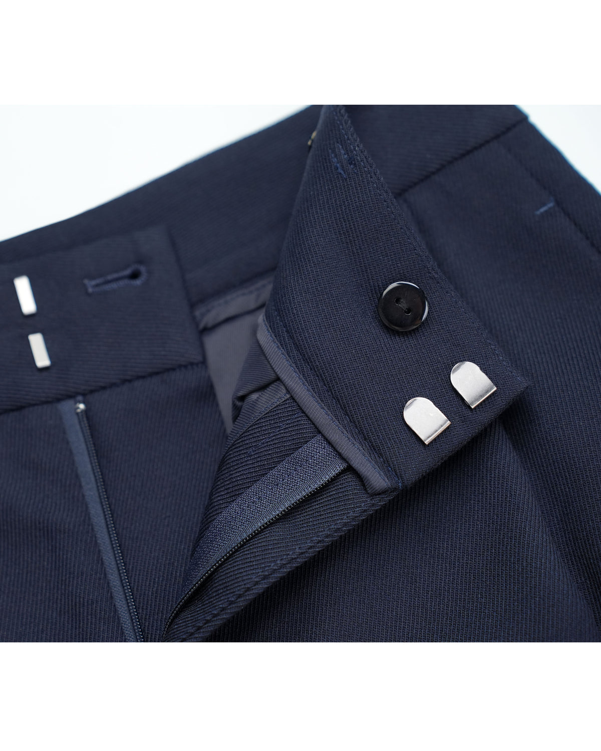Navy 100% Wool Cavalry Twill Straight Trousers with Single Side Pleat | 100% Wool