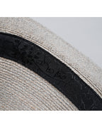 Women Chiffon Big Bow Wide Brim Light Grey Flat Top Straw Sun Hat Suitpure