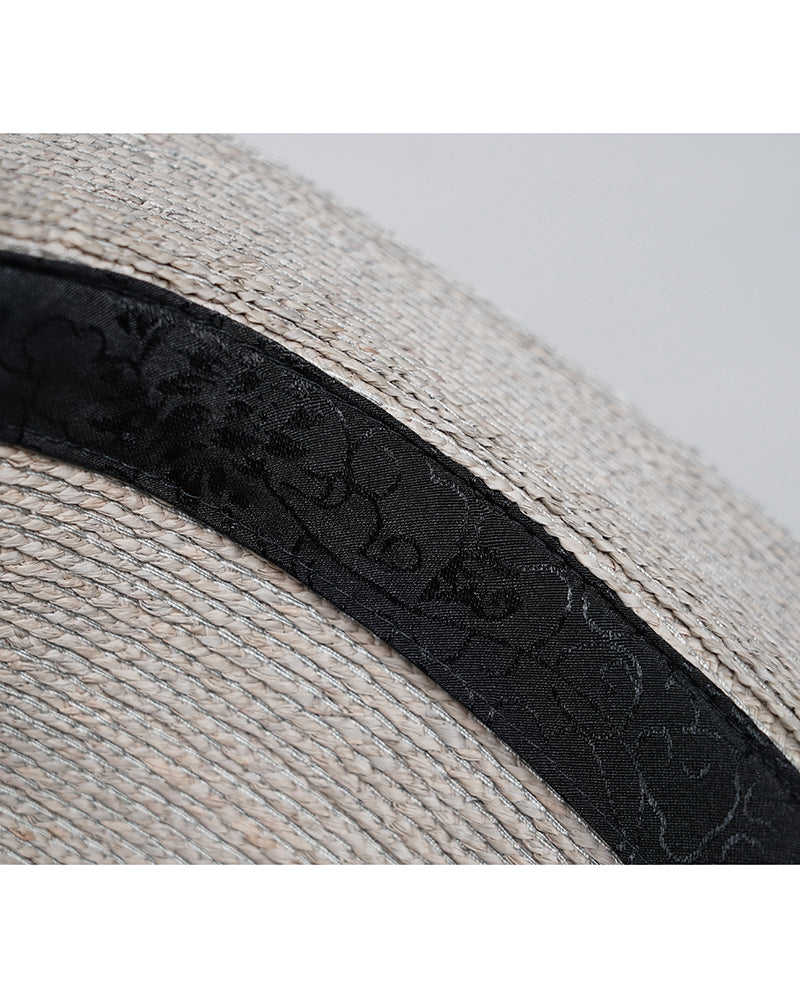 Women Chiffon Big Bow Wide Brim Light Grey Flat Top Straw Sun Hat Suitpure