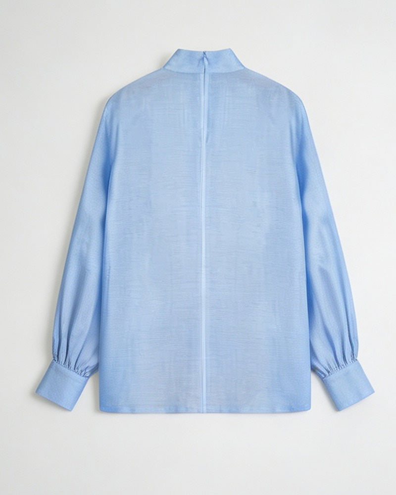 Mandarin Pullover Blouse with Lantern Puff Sleeves Suitpure