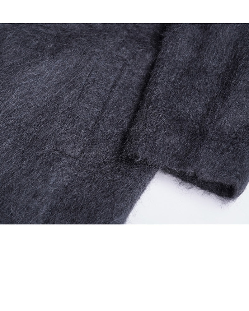 Hooded Yak Wool Coat in Black-Grey