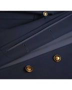 Navy 100% Wool Cavalry Twill Adjustable Waist Trench Coat| 100% Wool