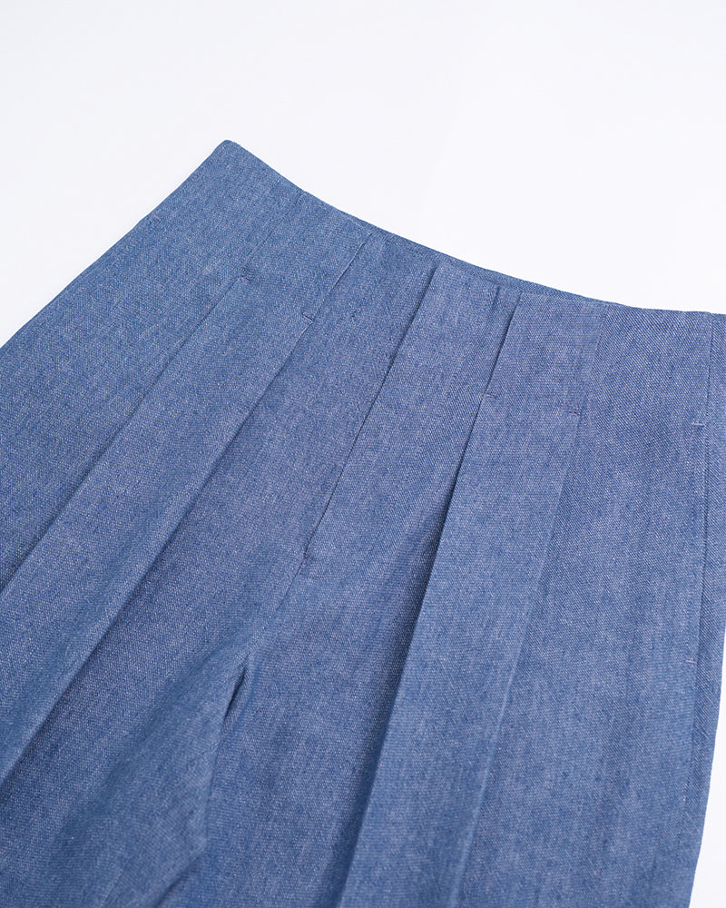 Breathable Linen Chambray High Waist Wide Leg Pants