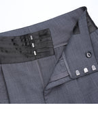 Dark Grey Prince of Wales Check Satin‑Trim Pleated Straight‑Leg Trousers | 100% Wool