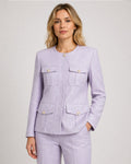 Crystal Purple Collarless Blazer | Patch Pockets Suitpure