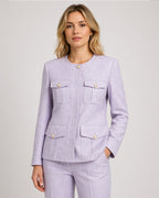 Crystal Purple Collarless Blazer | Patch Pockets Suitpure