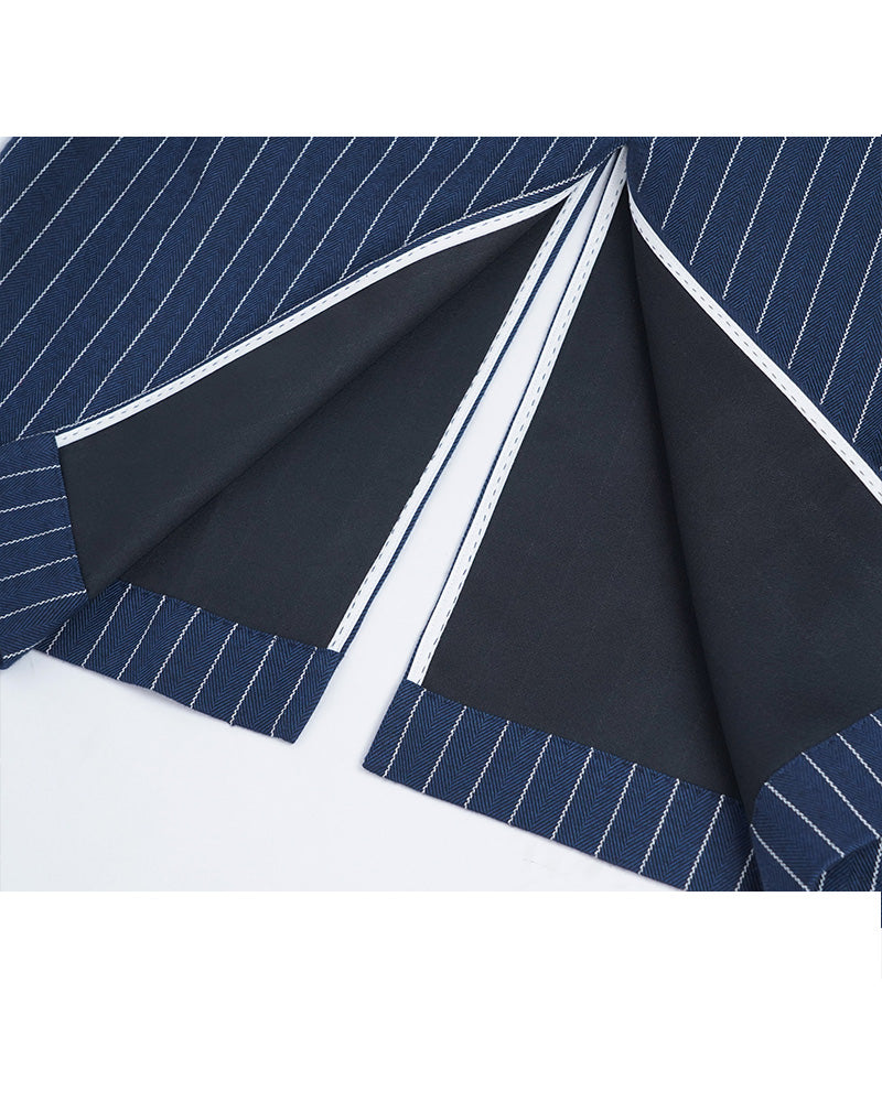 Striped Midi Skirt with Front & Back Slit Suitpure