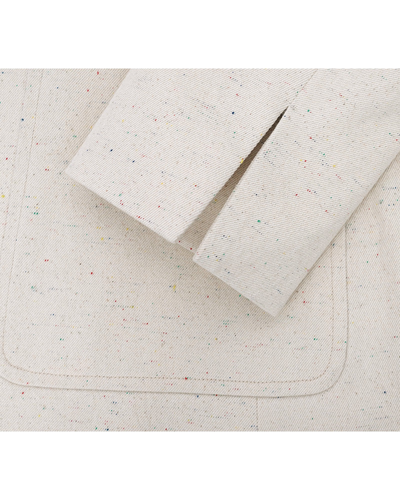 Cotton Twill Mandarin Blazer | Speckled Yarn Texture Suitpure