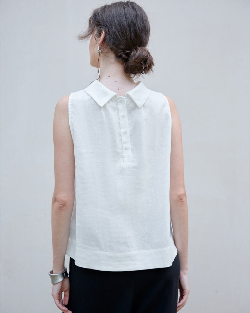 Sleeveless Linen Top with Ruffled Neckline Suitpure