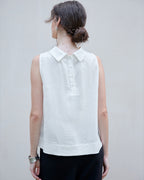 Sleeveless Linen Top with Ruffled Neckline Suitpure