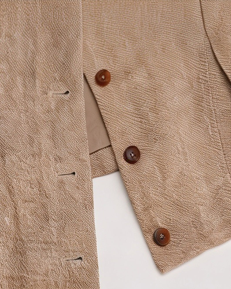 Vintage Linen U-Neck Waist-Cinching Vest Suitpure