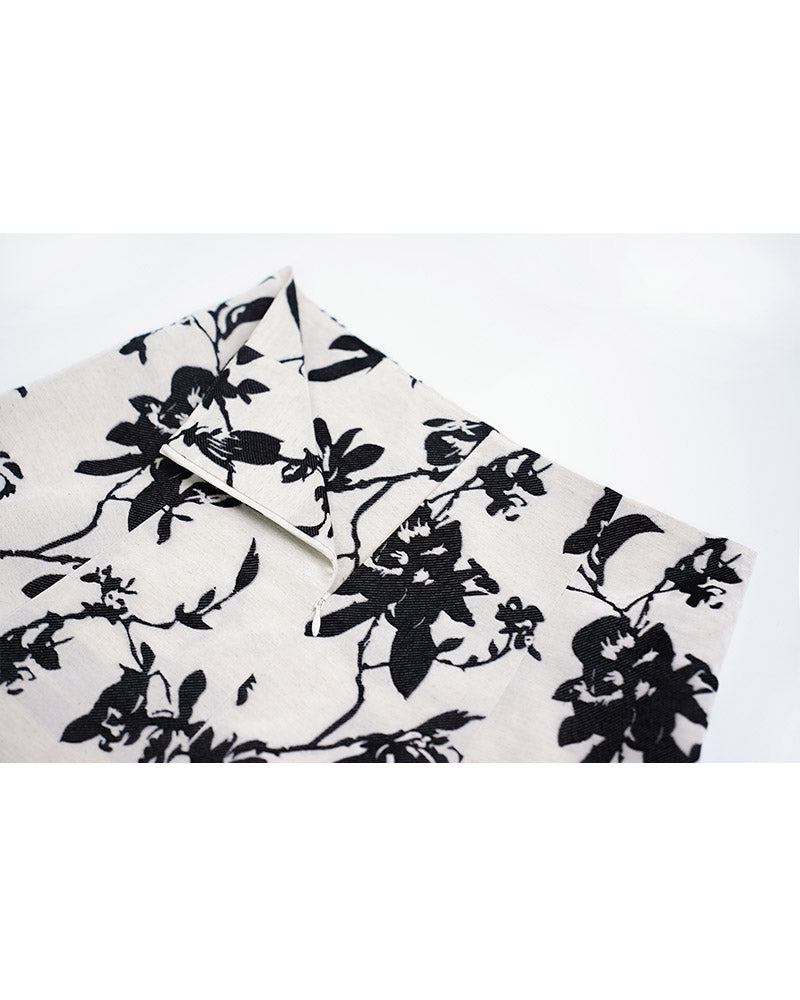 Cotton Linen Blend A-Line Skirt with Jacquard Pattern