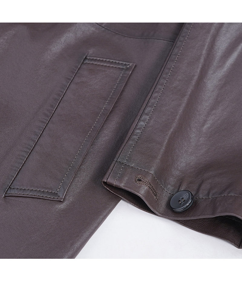 Camel Leather Trench Coat | Notch Lapel