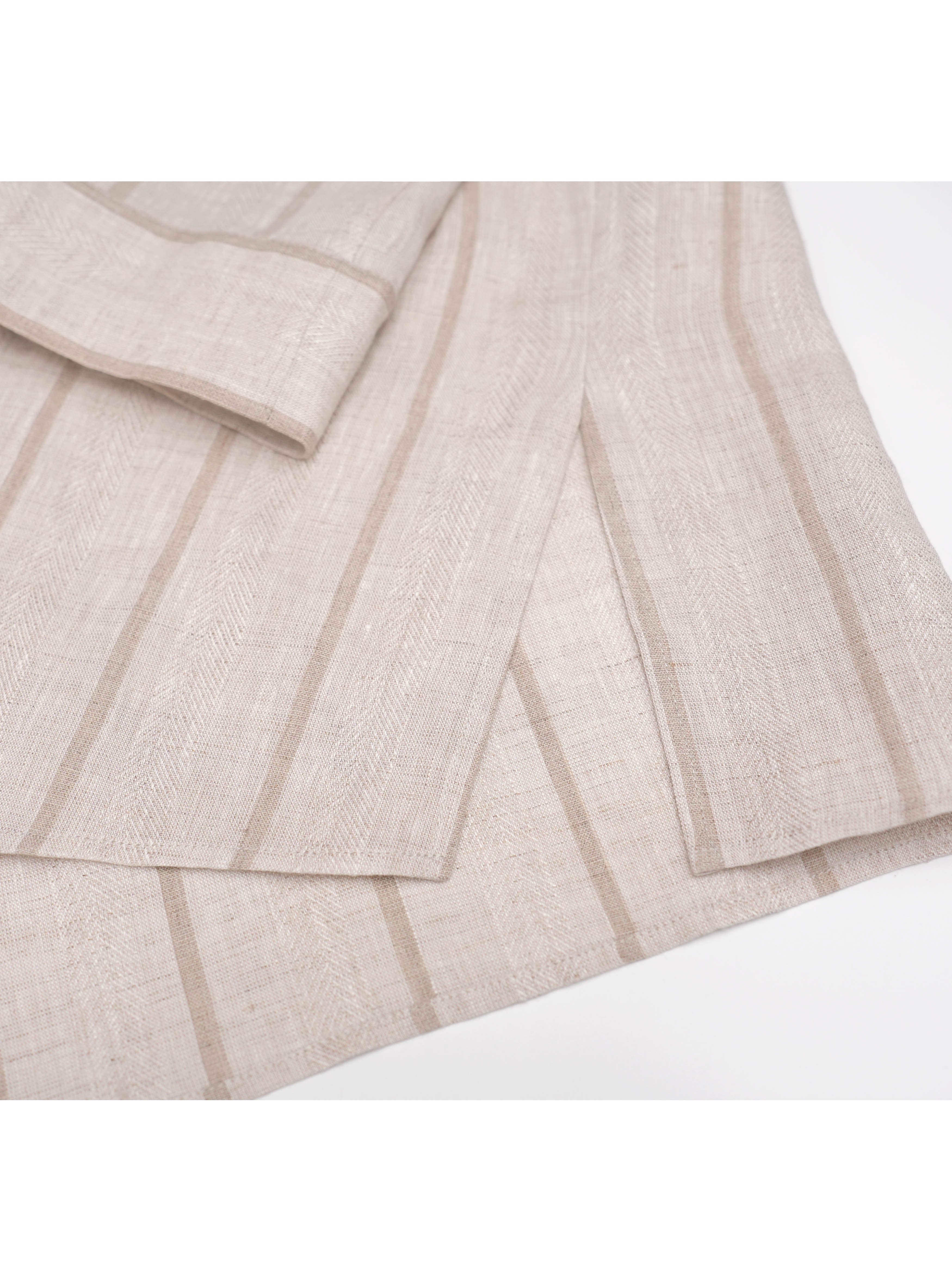 Dew-Retted Linen Striped 3/4 Sleeve Relaxed Blouse Suitpure