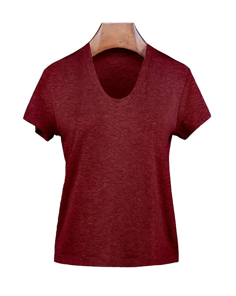 Wool Acetate Tencel U-Neck Short Sleeve Top Suitpure
