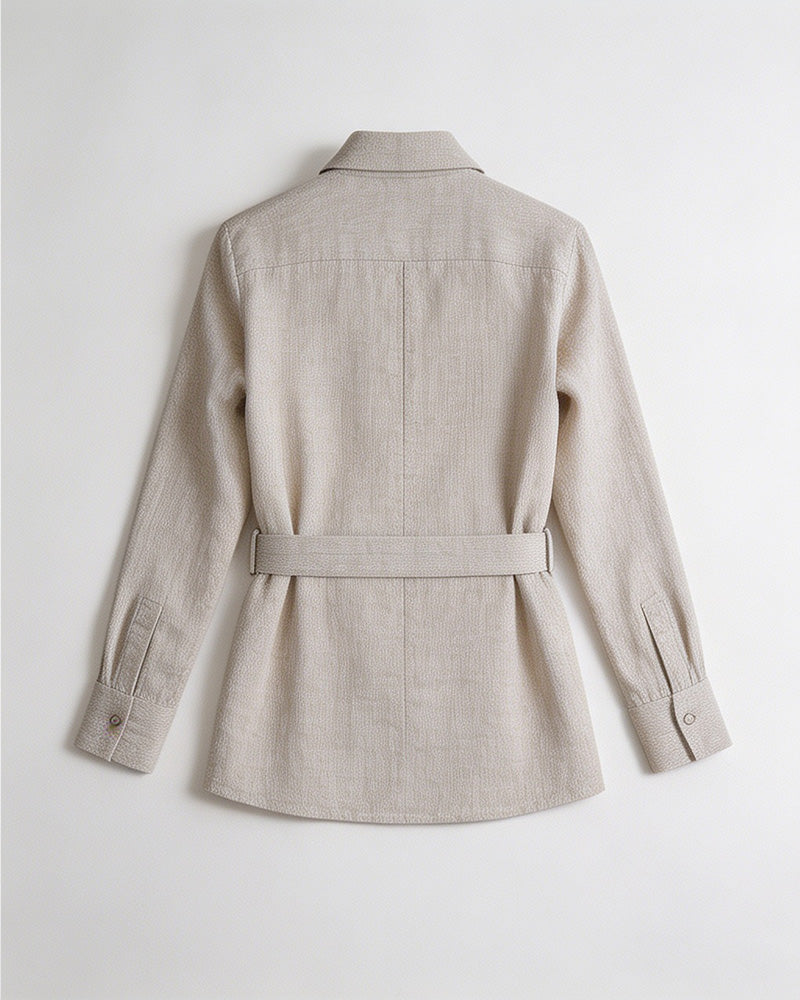 Hippie Textured Linen Blouse with Self-Tie Belt Suitpure
