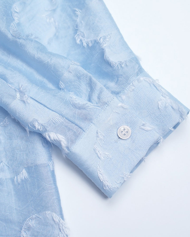 Sky Blue V-Neck Shirred Oversized Blouse Suitpure