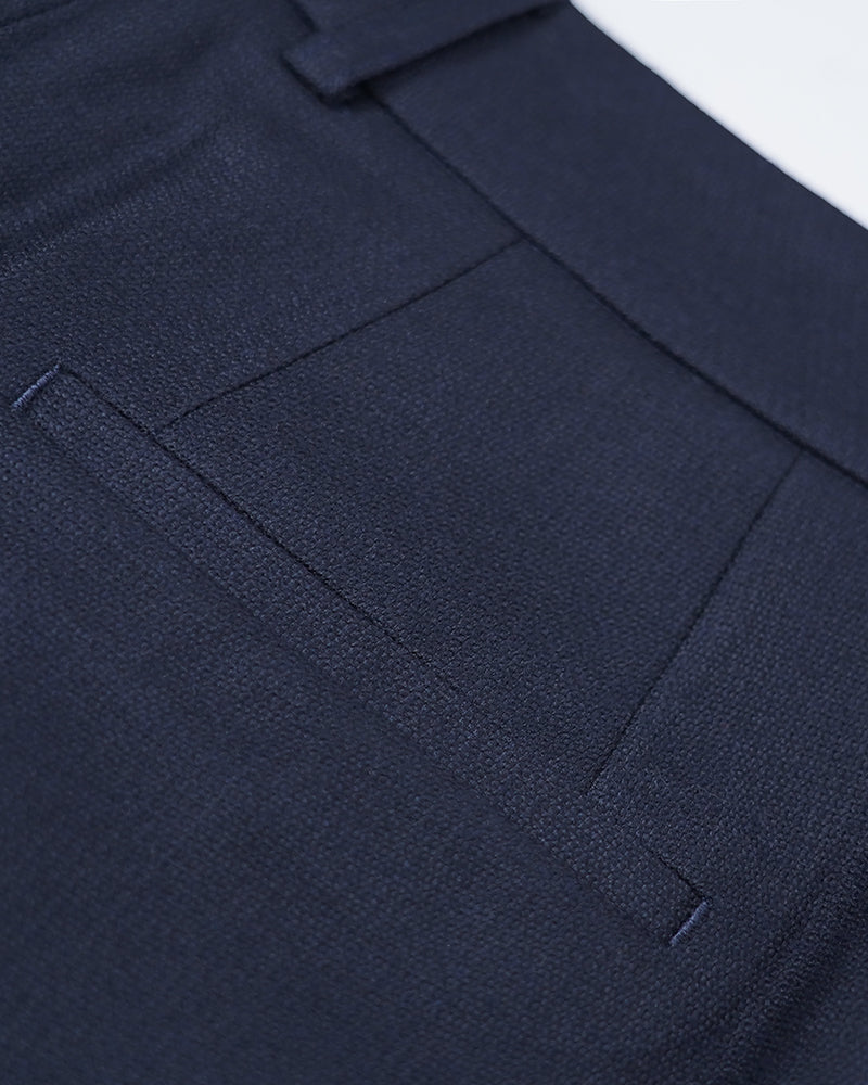 Women Wool Tailored Pleated Palazzo Pants Navy Rolled Cuff Work Trousers