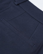 Women Wool Tailored Pleated Palazzo Pants Navy Rolled Cuff Work Trousers