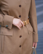 Women Khaki V Neck Long Sleeve Business Casual Trench Shirt Dress Suitpure