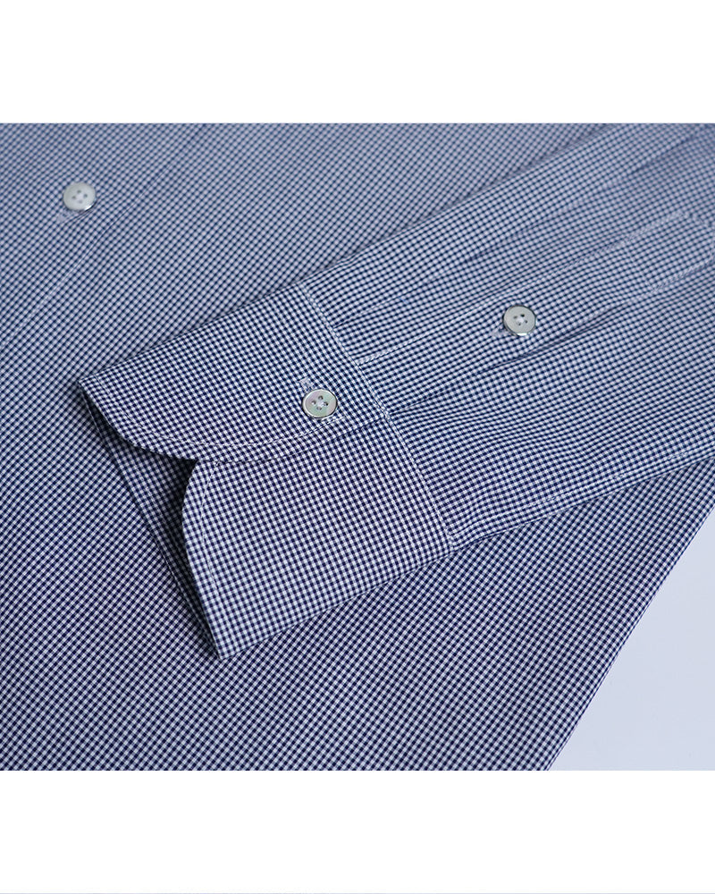 Navy Blue Small Check Cotton Minimalist Shirt Suitpure