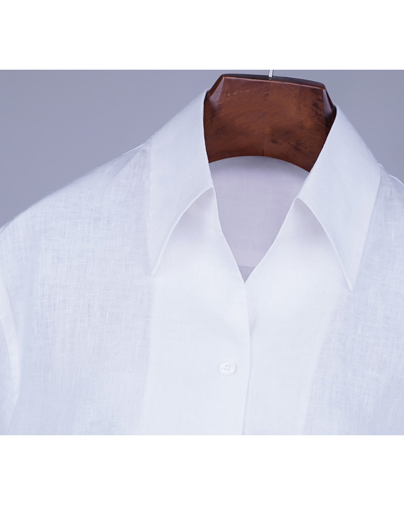 Italian One-Piece Collar Linen Shirt Suitpure