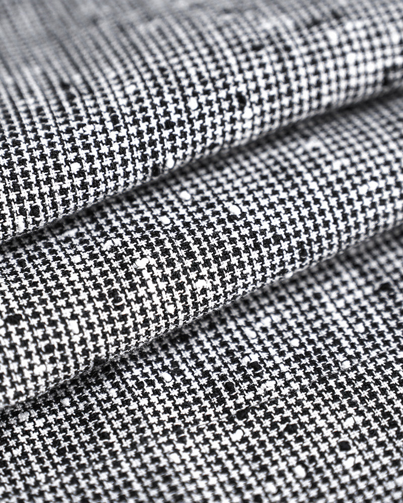 Black White Houndstooth Slub Linen High-Rise Wide-Leg Trousers Suitpure