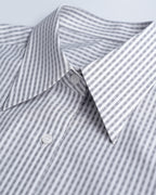 Simple Grey Plain Plaid Cropped Shirt with Gathered Hem