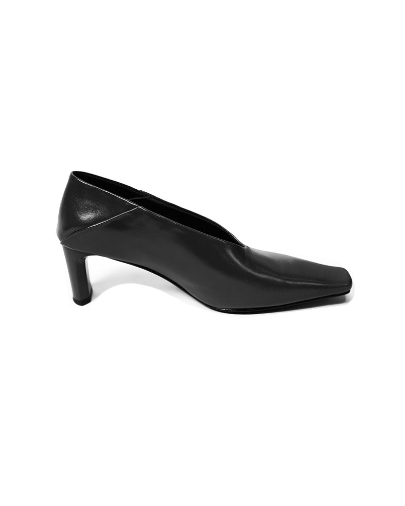 Women Bright Red Patent Leather Square Toe V Cut Block Heel Shoes Suitpure
