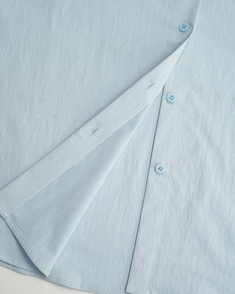 Sky Blue Textured Scarf Collar Blouse