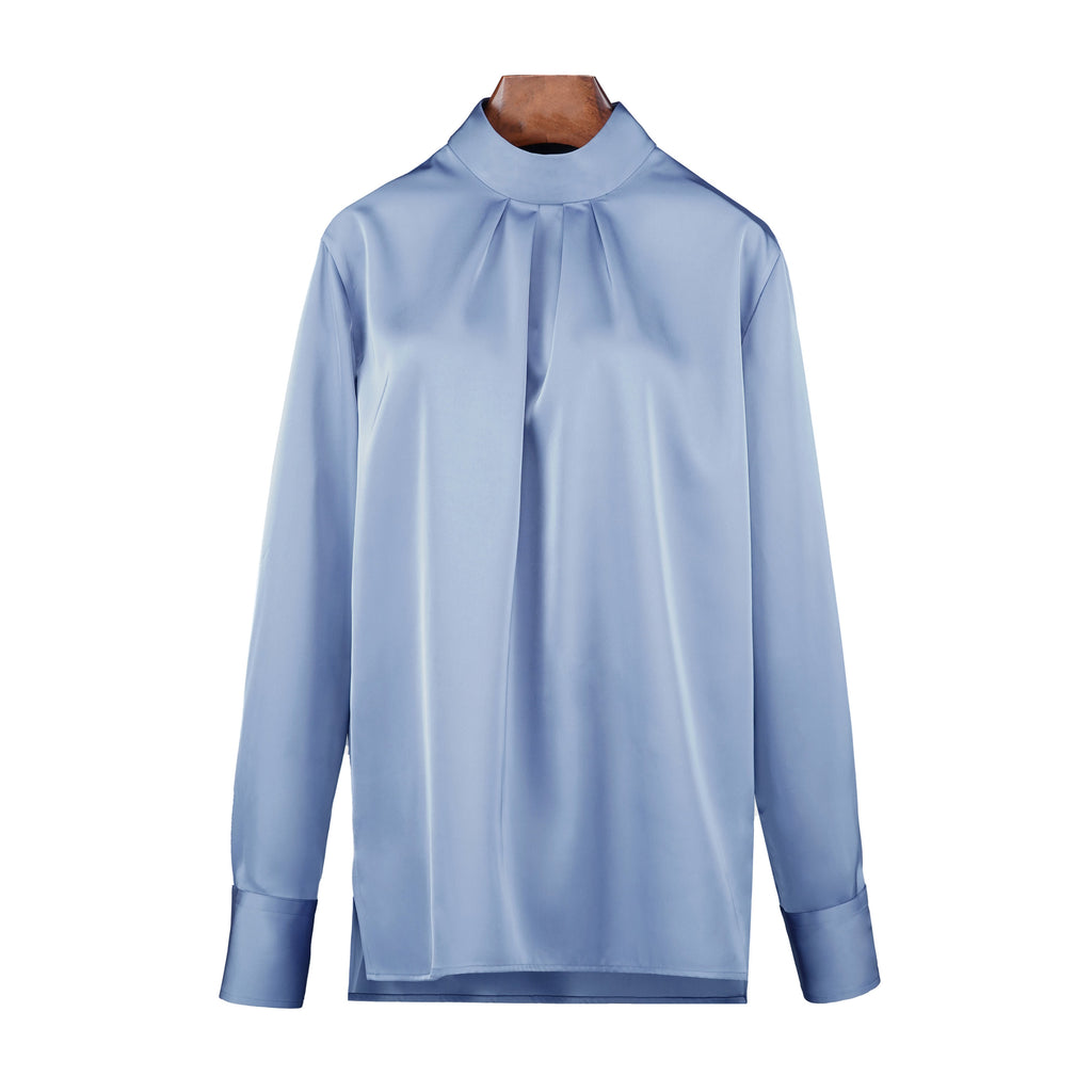 Ice Blue French Pleat Pullover Blouse Suitpure