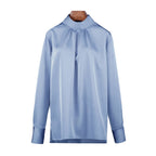 Ice Blue French Pleat Pullover Blouse Suitpure