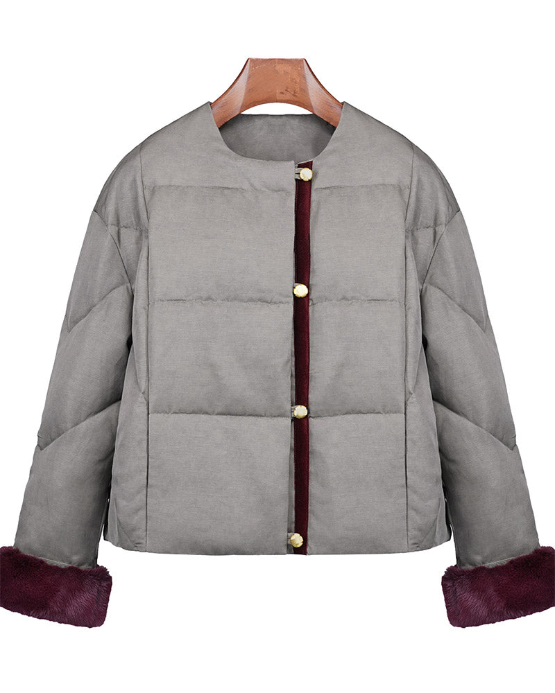 Cropped Color-Block Goose Down Puffer Jacket