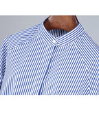 Blue and White Striped Mandarin Collar Shirt Jacket