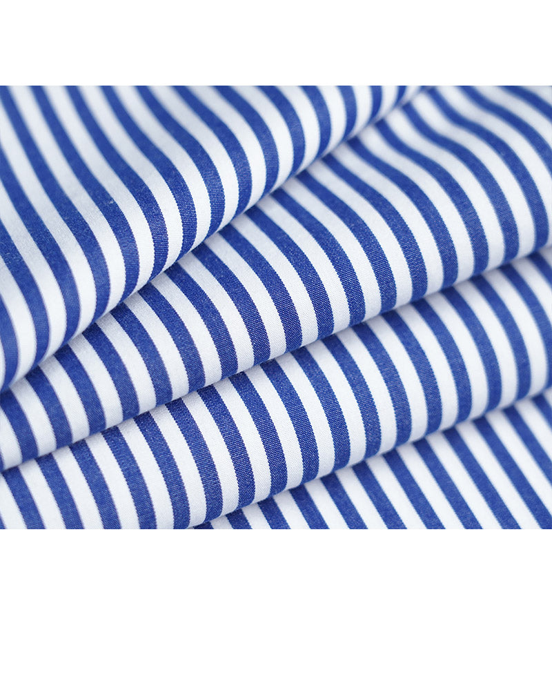 Blue and White Striped Mandarin Collar Shirt Jacket