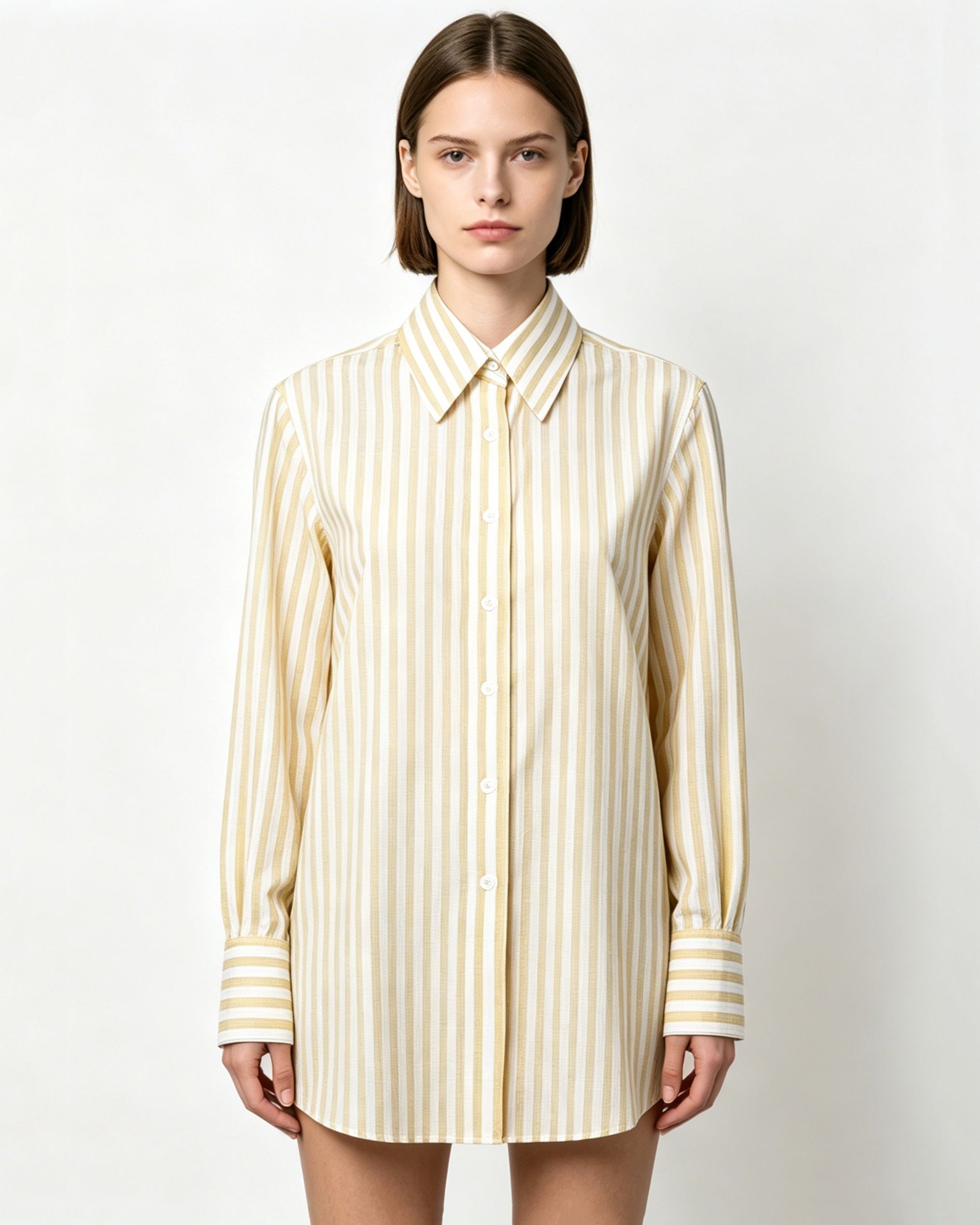 Loose Fit Yellow White Striped Button-Down Shirt for Women Suitpure