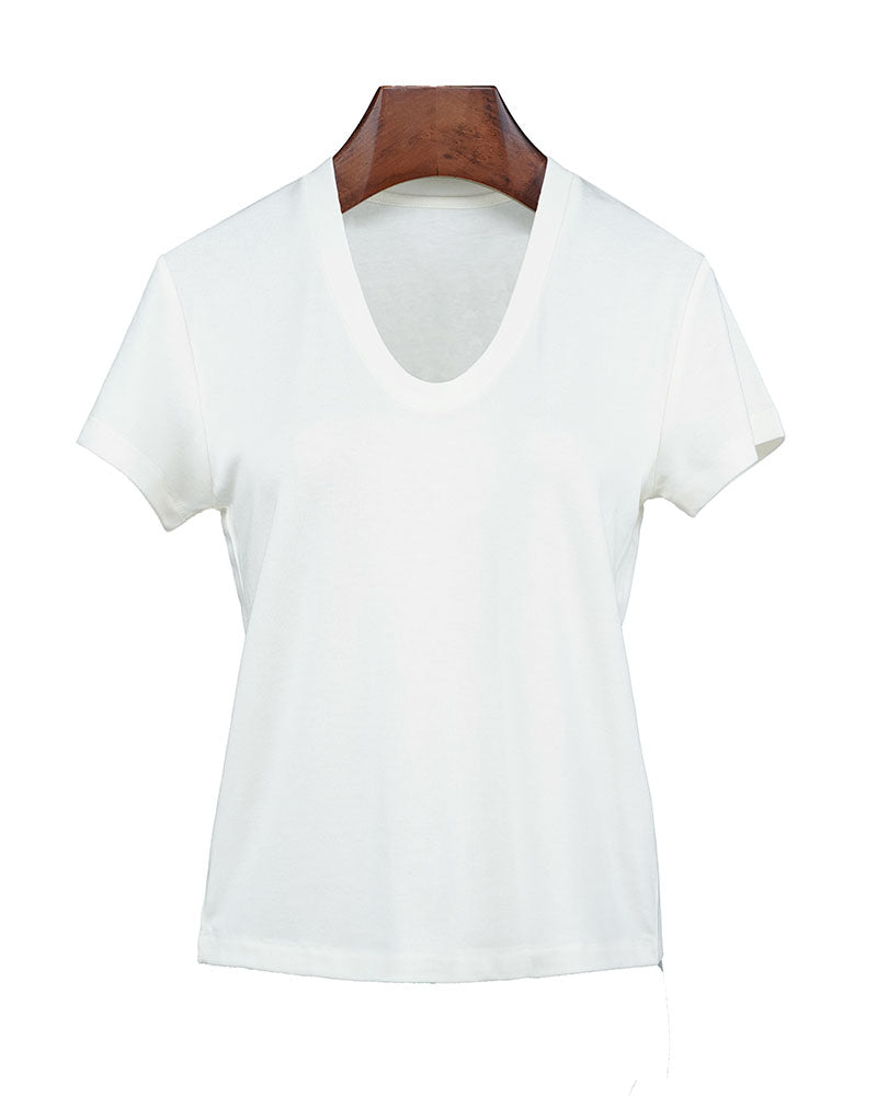 Wool Acetate Tencel U-Neck Short Sleeve Top Suitpure